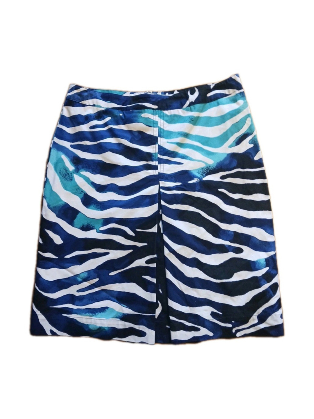 Blue Tropical Zebra Print Stretch Mini Skirt Women's Spanner Cotton Blend